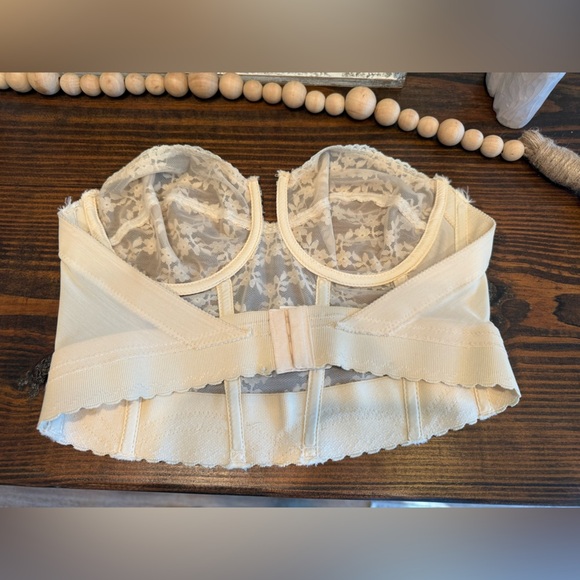 Vintage 70s Backless Bustier Bra 36B Sheer Floral Lace Pin-Up Lingerie Corset - Picture 3 of 6